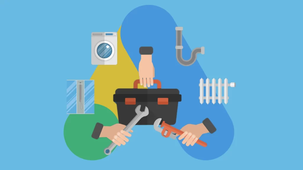 Vector illustration: Hand, wrench, toolbox - Google Ads for plumbers